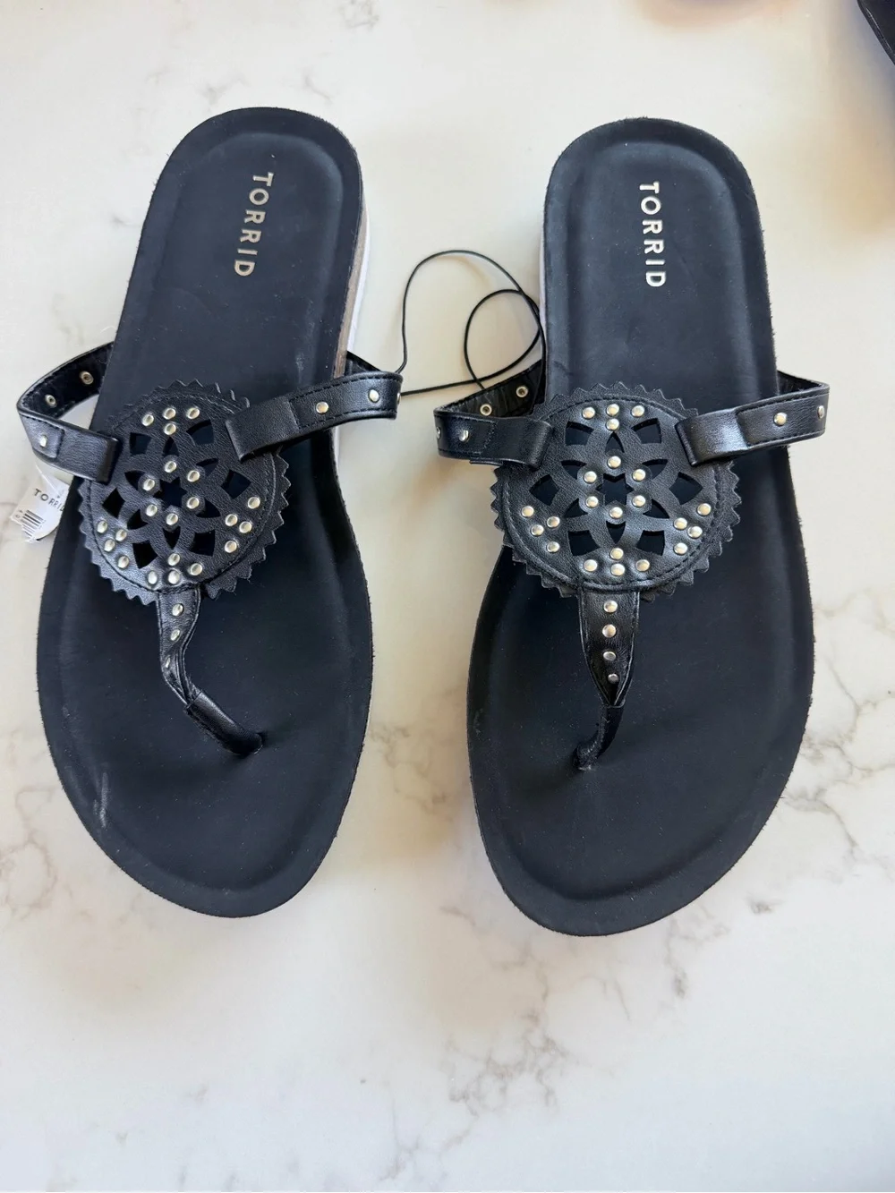 torrid Black Studded Medallion Thong Sandals size 11 Aproximately .